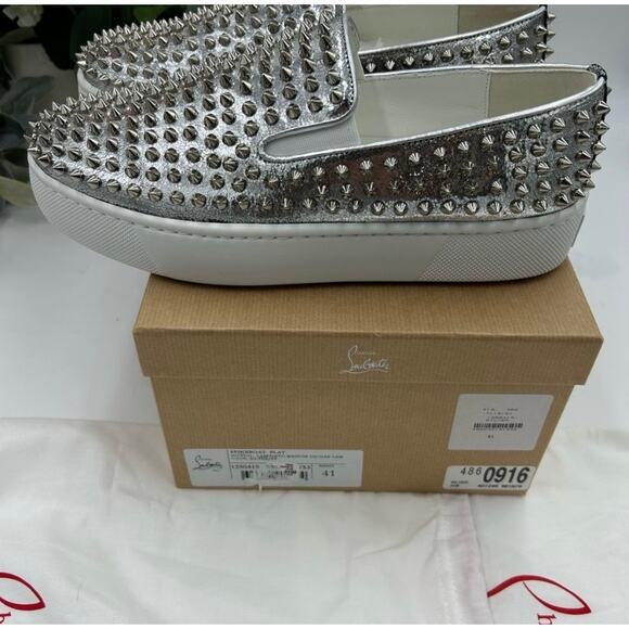 Men's Christian Louboutin spike boat, leather sneakers size 41 made in Italy - Picture 11 of 13